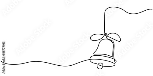 Jingle bell continuous one line drawing, single line art element, minimalist sketch line vector illustration, christmas winter new year concept, Bell icon continuous line vector drawing. One line bell