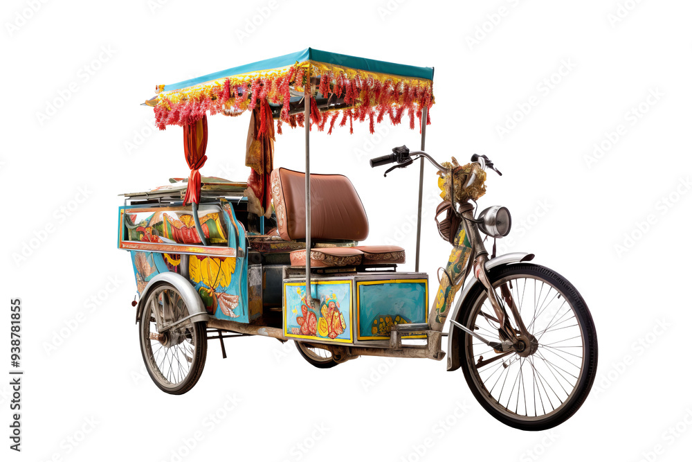 Fototapeta premium Detailed png illustration of a modern pedicab with transparent background for versatile use in urban transportation and eco-friendly design projects