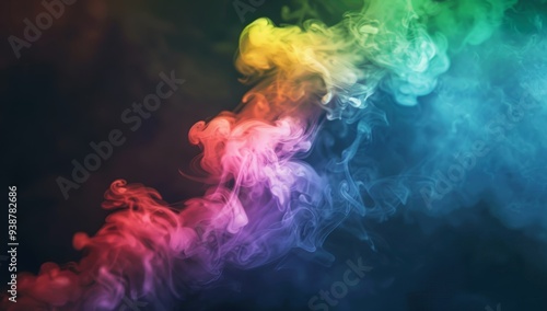 A stunning display of neon-colored smoke swirls creating an abstract art piece against a dark background.