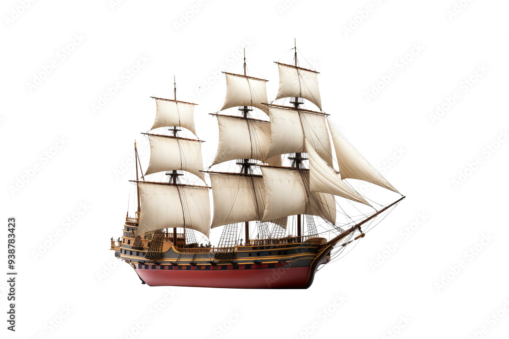 Obraz premium High-resolution PNG image of a detailed ship isolated on a crisp transparent background for nautical-themed design projects, illustrations, and digital artwork in maritime settings.