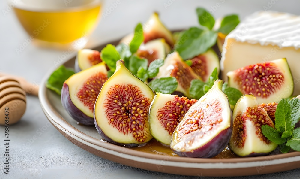 Juicy figs cut in half, drizzled with honey, Generative AI Juicy figs cut in half, drizzled with honey, Generative AI