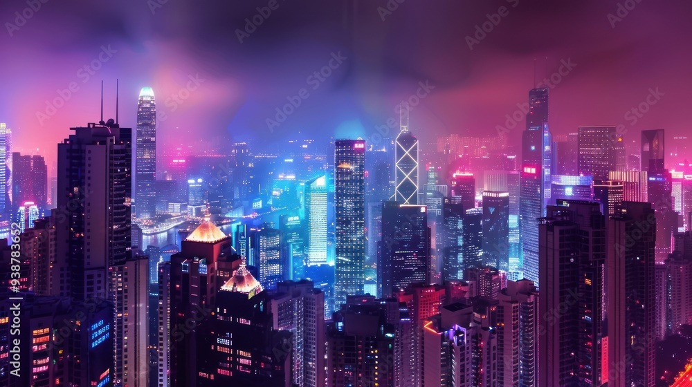 Fototapeta premium Neon Cityscape at Night