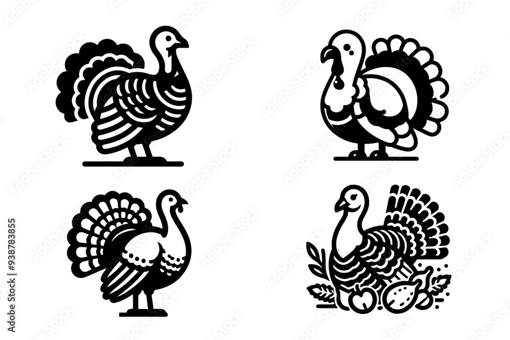 turkey bird vector icon Set minimalist isolated on white background turkey bird vector icon Set minimalist isolated on white background