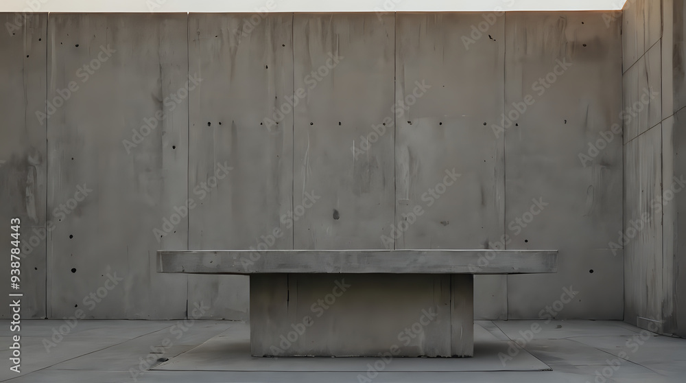 concrete bench in a concrete room with a skylight above