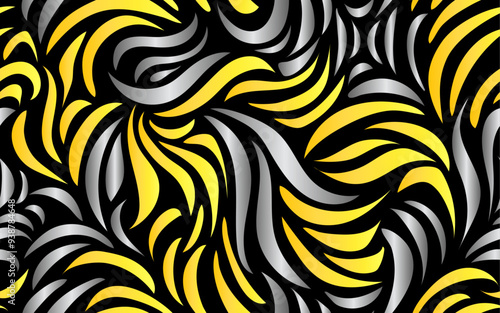 Seamless pattern hand drawn luxurious yellow theme abstract seamless pattern vector curved line texture fabric textile paper print packaging wrapping dark background