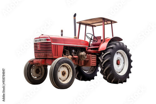 High-resolution PNG of a classic farm tractor isolated on transparent background for agricultural and farming design projects, ideal for creating realistic rural landscapes and farm equipment