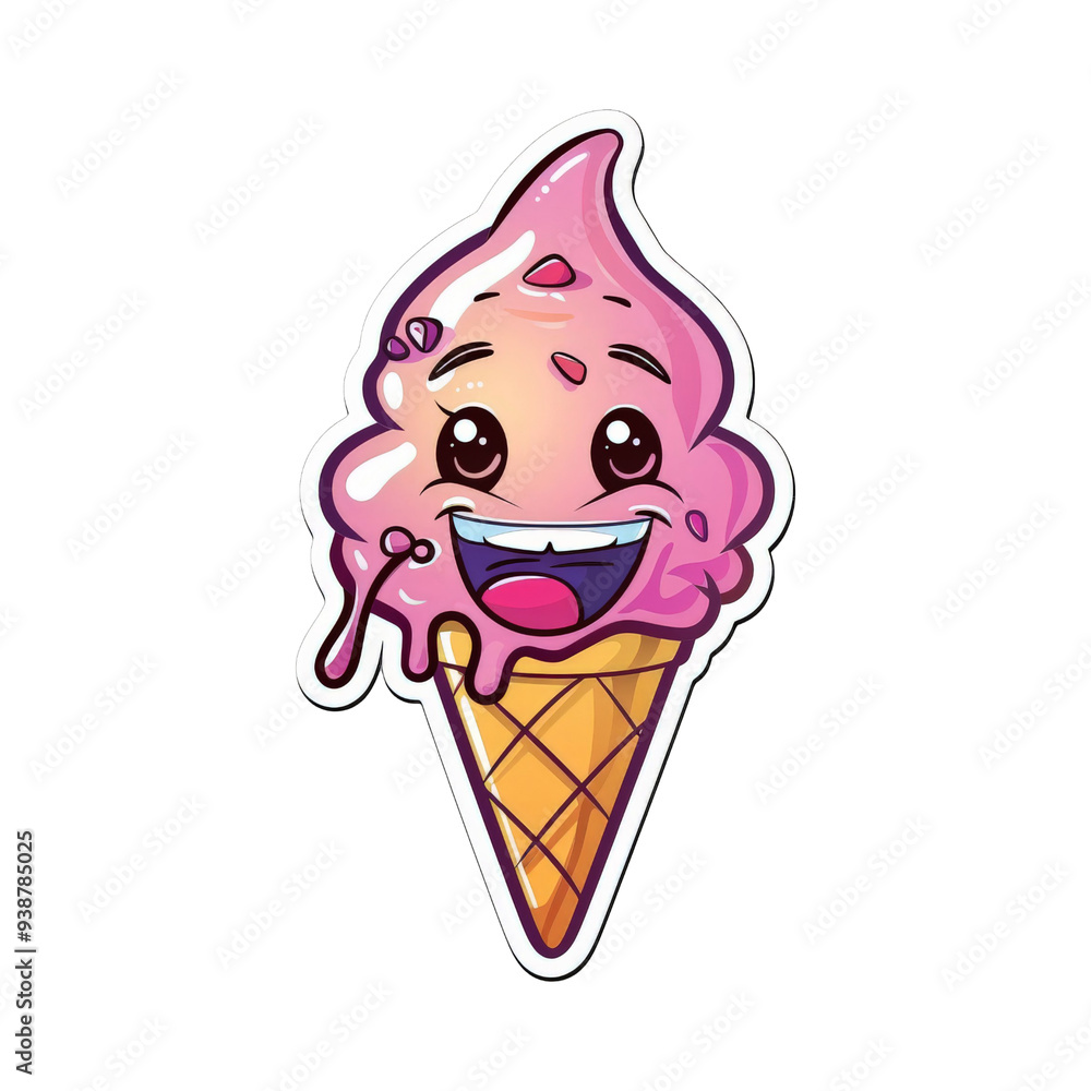 Smiling Pink Ice Cream Cone Cartoon. Smiling Pink Ice Cream Cone Cartoon.