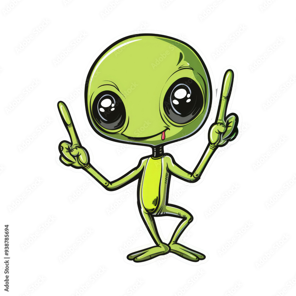 Cute Alien Cartoon Character Pointing Up. Cute Alien Cartoon Character Pointing Up.