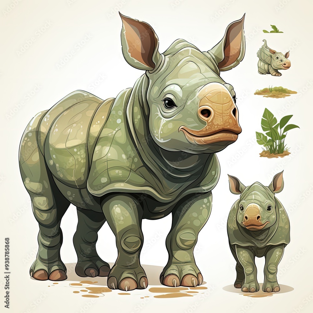 Fototapeta premium Majestic Rhino Illustration Isolated on White or Transparent Background