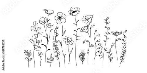 Minimal black and white floral background