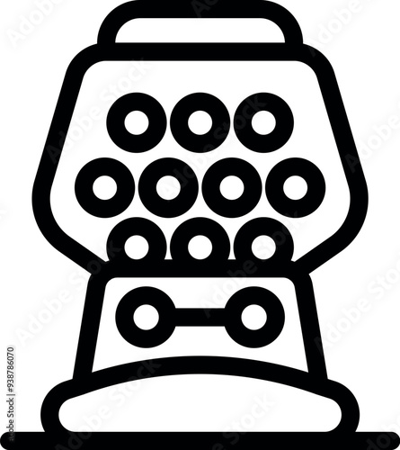 Line art icon of a gumball machine dispensing colorful bubblegum for sale