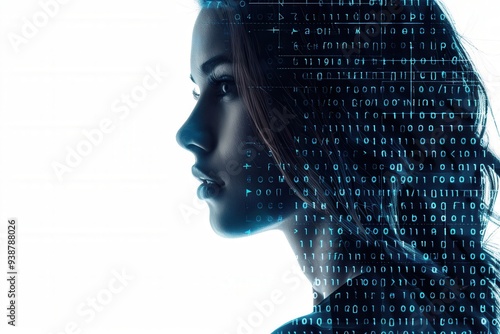 Digital Woman Profile in Binary Code