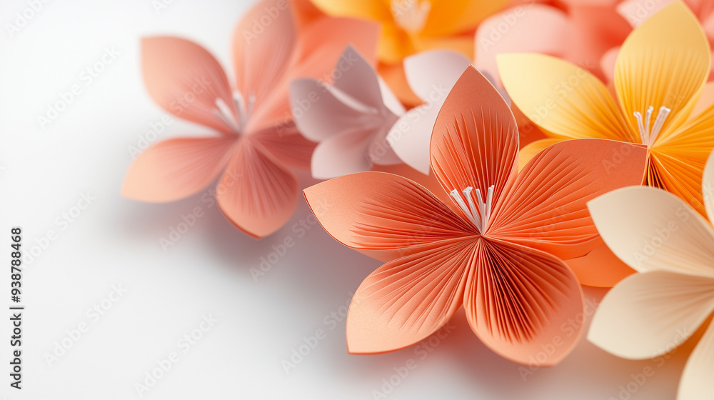 Obraz premium flower petals, flower background, paper folding, paper-made flower backdrop, handmade, craft, floral background, plumeria, tropical 