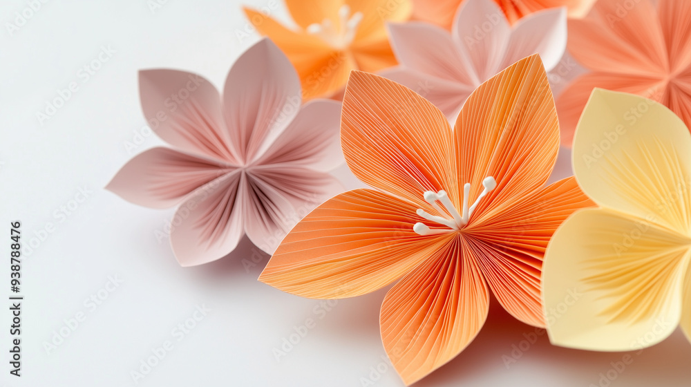 Fototapeta premium flower petals, flower background, paper folding, paper-made flower backdrop, handmade, craft, floral background, plumeria, tropical 