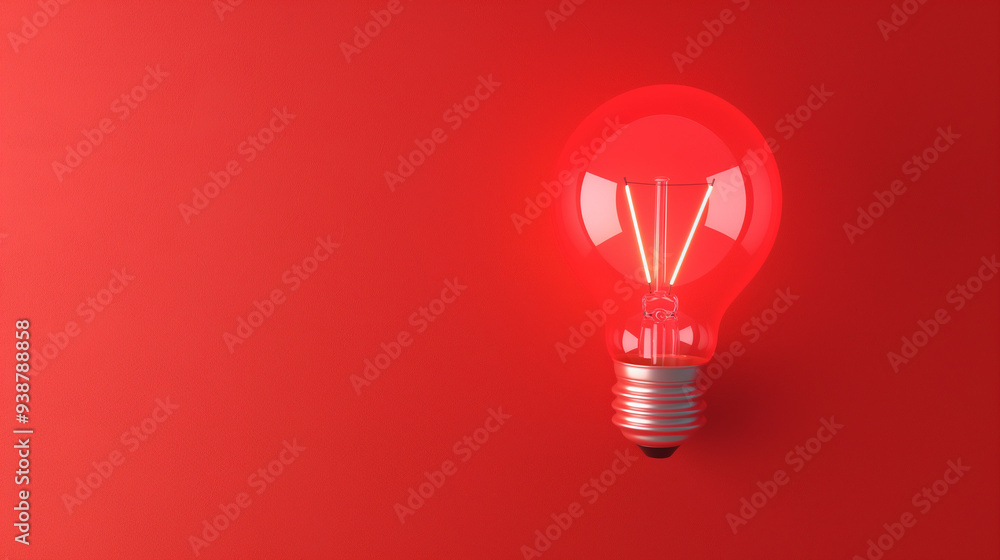 A red light bulb glowing softly on a red background, creating a minimalistic and modern aesthetic suitable for creative design projects. A red light bulb glowing softly on a red background, creating a minimalistic and modern aesthetic suitable for creative design projects.