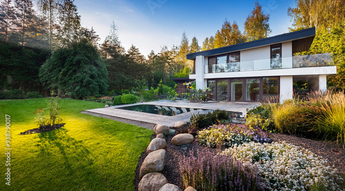 Modernes Einfamilienhaus mit sehr schön angelegten Garten photo