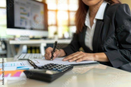 Professional Woman Calculating Budget