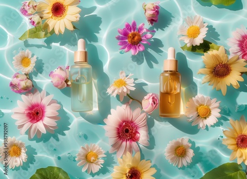 Floral Essence Bottles Floating in Water