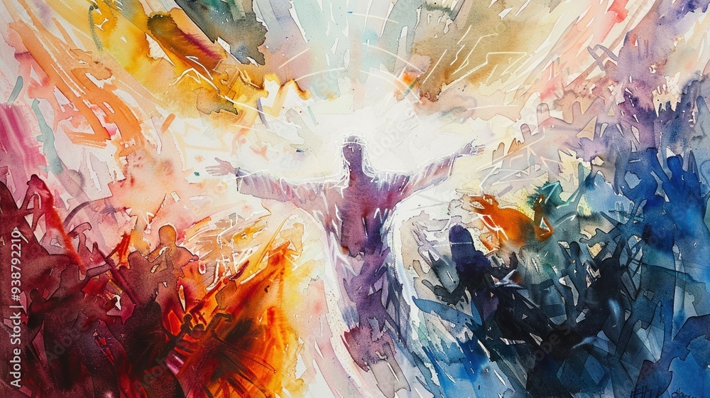 Ascension of Christ captured with upward strokes of light watercolors Ascension of Christ captured with upward strokes of light watercolors