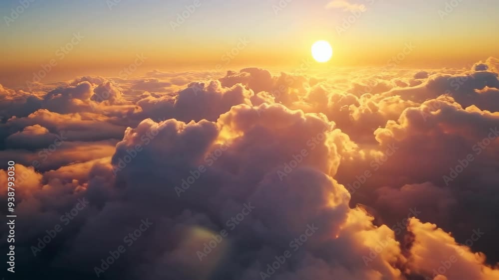 Vast sea of cumulus clouds captured during golden hour's serene beauty in sky. Atmospheric tranquility concept Vast sea of cumulus clouds captured during golden hour's serene beauty in sky. Atmospheric tranquility concept