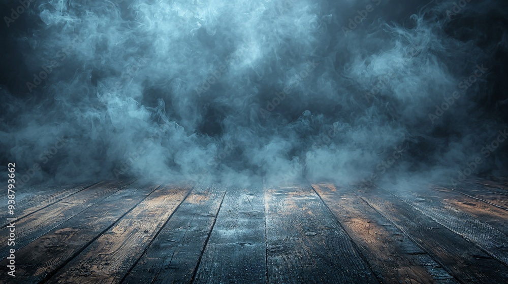 An eerie wood floor shrouded in smoke, perfect for Halloween-themed designs or spooky decorations with copy space. An eerie wood floor shrouded in smoke, perfect for Halloween-themed designs or spooky decorations with copy space.