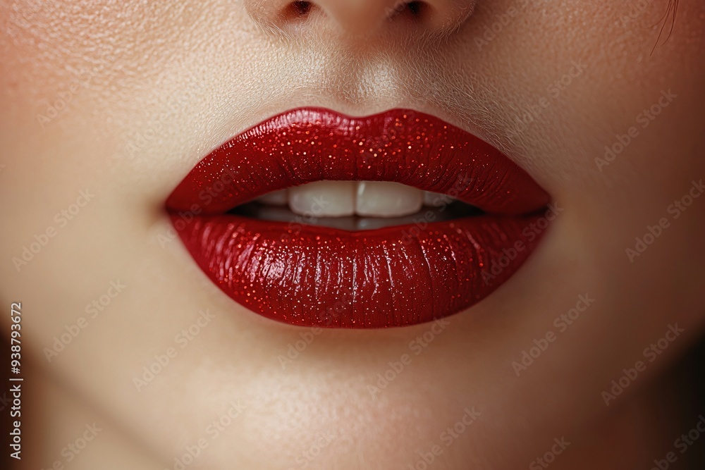 Close-up of glamorous red lips styled for Halloween, ideal for beauty promotions, makeup ads, or festive designs with copy space. Close-up of glamorous red lips styled for Halloween, ideal for beauty promotions, makeup ads, or festive designs with copy space.