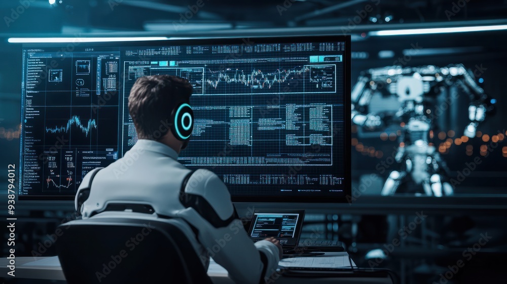 A businessman studies a detailed report generated by their AI investment analysis program grateful for the efficiency and accuracy the technology provides. A businessman studies a detailed report generated by their AI investment analysis program grateful for the efficiency and accuracy the technology provides.