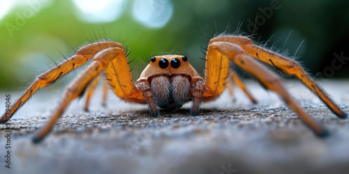 Closeup of a spiders face and eyes against a vibrant background photo