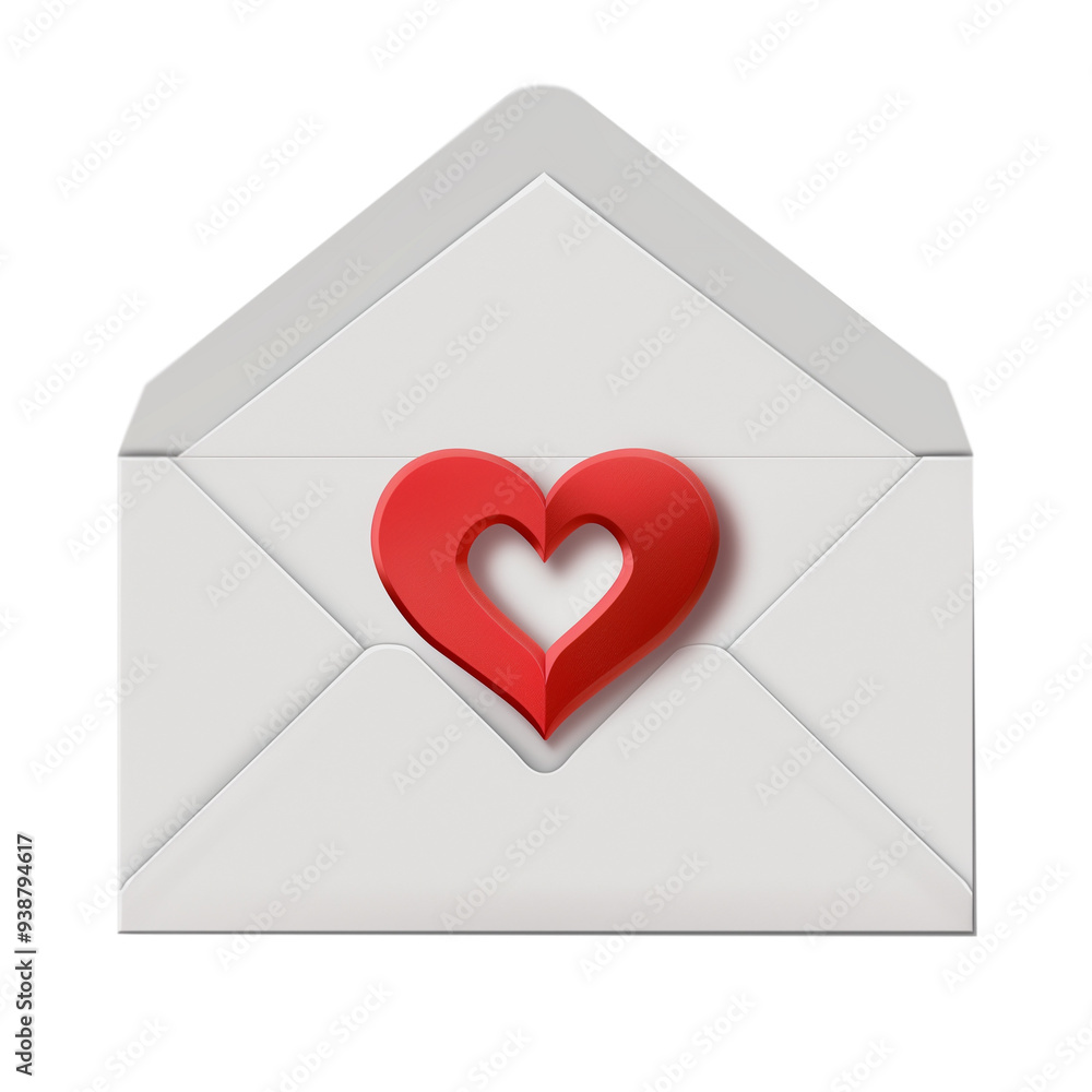 Envelope with red heart paper cut style isolated on transparent background Envelope with red heart paper cut style isolated on transparent background