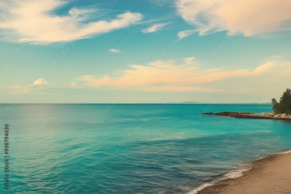Obraz premium Charming Vintage Bay Composition with Pastel Skies and Azure Waters