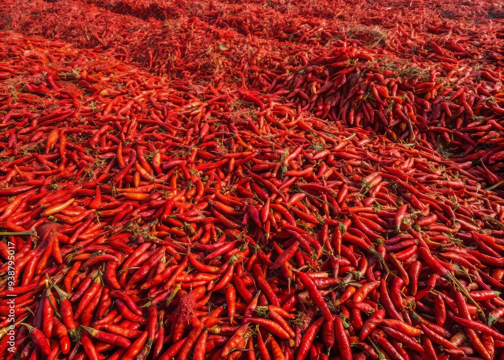 Captured from above, a sea of fiery red dried chilies showcases vibrant hues and intricate textures, evoking a sense of warmth and richness. Captured from above, a sea of fiery red dried chilies showcases vibrant hues and intricate textures, evoking a sense of warmth and richness.