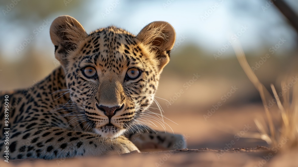 Fototapeta premium Closeup of a Leopards face and eyes, looking at camera