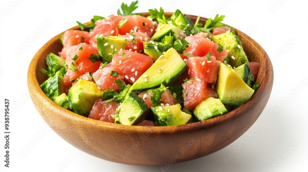 Avocado and tuna salad, poke, tuna, fresh healthy food icon, isolated, AI generated Avocado and tuna salad, poke, tuna, fresh healthy food icon, isolated, AI generated