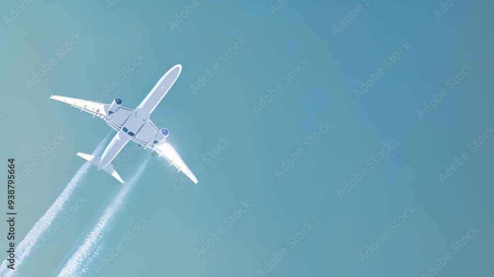 Minimalistic animation of an airplane flying against a pastel background, empty space for text, travel, tourism and airline promotions. Minimalistic animation of an airplane flying against a pastel background, empty space for text, travel, tourism and airline promotions.