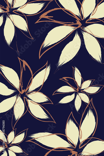 A Floral brush strokes seamless pattern design. The pattern features large, abstract, cream-colored flowers with bold, brush-like strokes