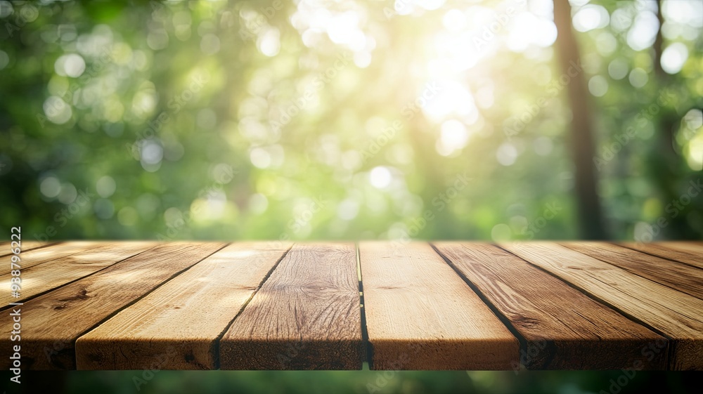 Wood table top on blur abstract natural green background - can be used for display or montage your products (foods) Wood table top on blur abstract natural green background - can be used for display or montage your products (foods)