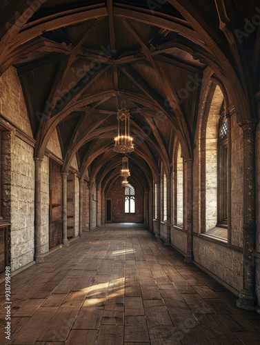 Fantasy medieval gallery in the castle.