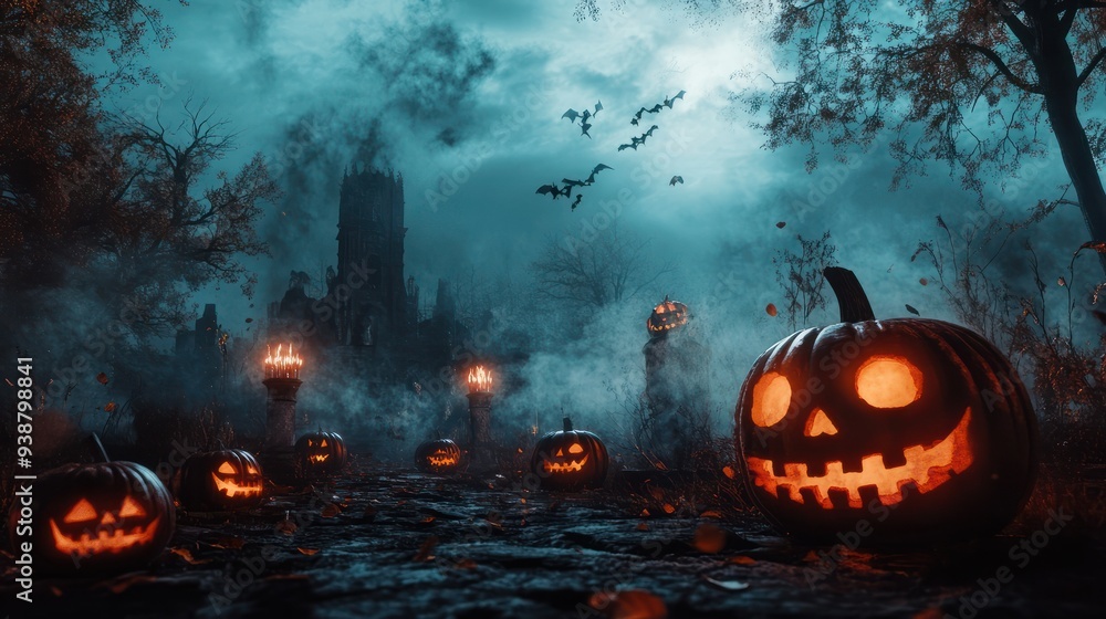 Fototapeta premium Gloomy and scary background for Halloween, Day of the Dead. Halloween concept. Generative Ai.