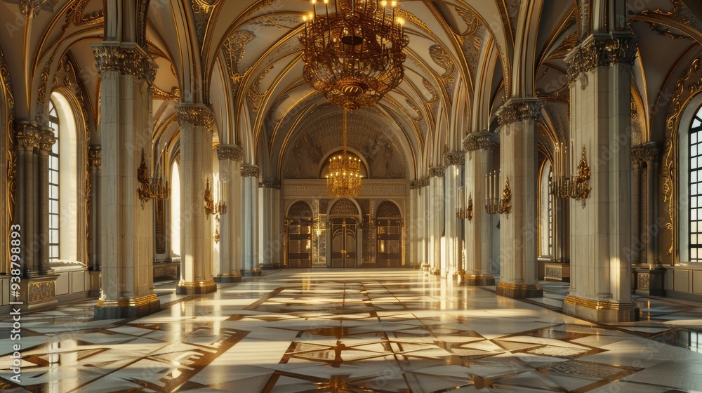 Fantasy medieval Great Hall in the royal palace. Fantasy medieval Great Hall in the royal palace.
