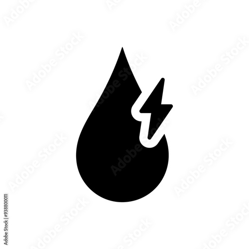Hydropower icon with water drop and lightning flash for renewable energy