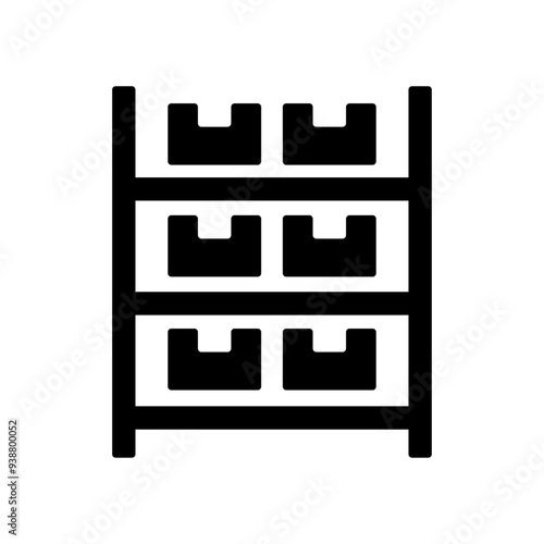 Product inventory icon with storage rack filled with products for stock management