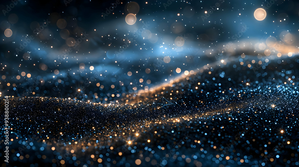 Sparkling Gold Glitter Abstract Background With Blue Bokeh Sparkling Gold Glitter Abstract Background With Blue Bokeh