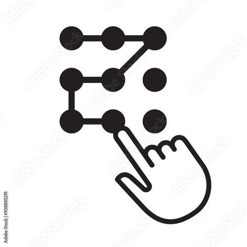 Phone lock pattern icon with hand drawing unlock pattern on screen