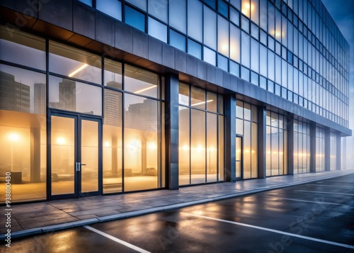 Wallpaper Mural Forsaken corridors of vacant offices amidst eerily still streetscape at dusk, masked by foggy windows, where once thriving commercial real estate stood still amidst COVID-19's economic aftershocks. Torontodigital.ca