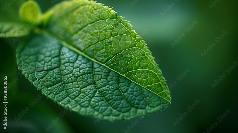 Close-up of a Green Leaf with Veins, Nature's Intricate Beauty Close-up of a Green Leaf with Veins, Nature's Intricate Beauty