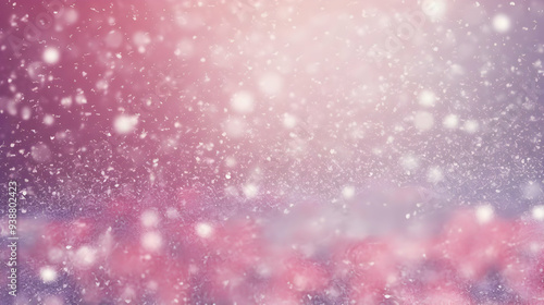 Falling Snowflakes on a Pink and Purple Background, A Winter Wonderland Scene