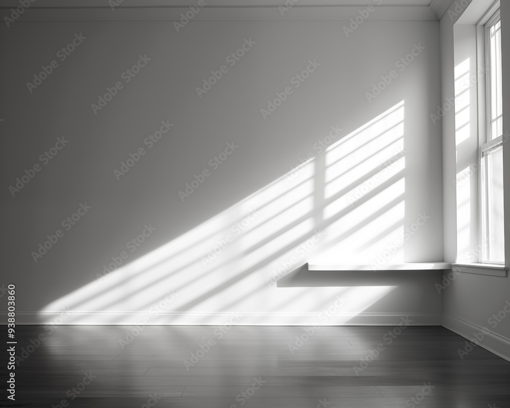 Fototapeta premium simple empty room There's light coming in through the window, black and white tones.