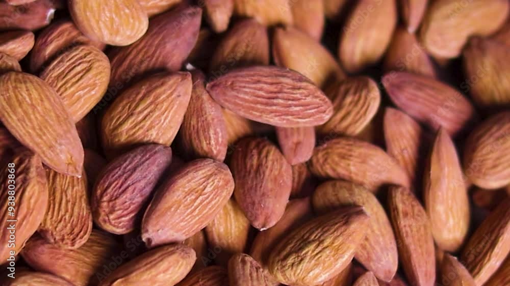 Closeup of a bunch of spinning organic almonds Closeup of a bunch of spinning organic almonds