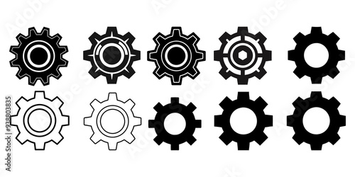 set of  simple, black and white gear symbol icon generated by AI.