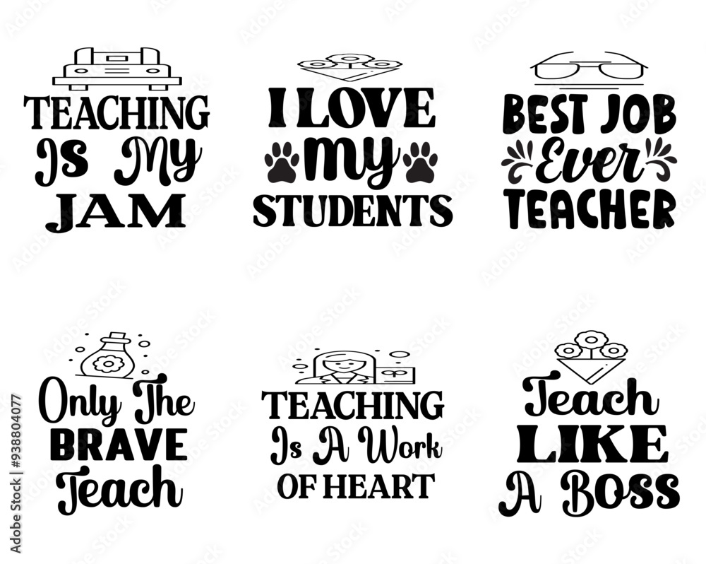 Obraz premium Vibrant Teacher Calligraphic Lettering, Inscriptions Pack Vector Illustration for Label, Printing Press, Flyer
